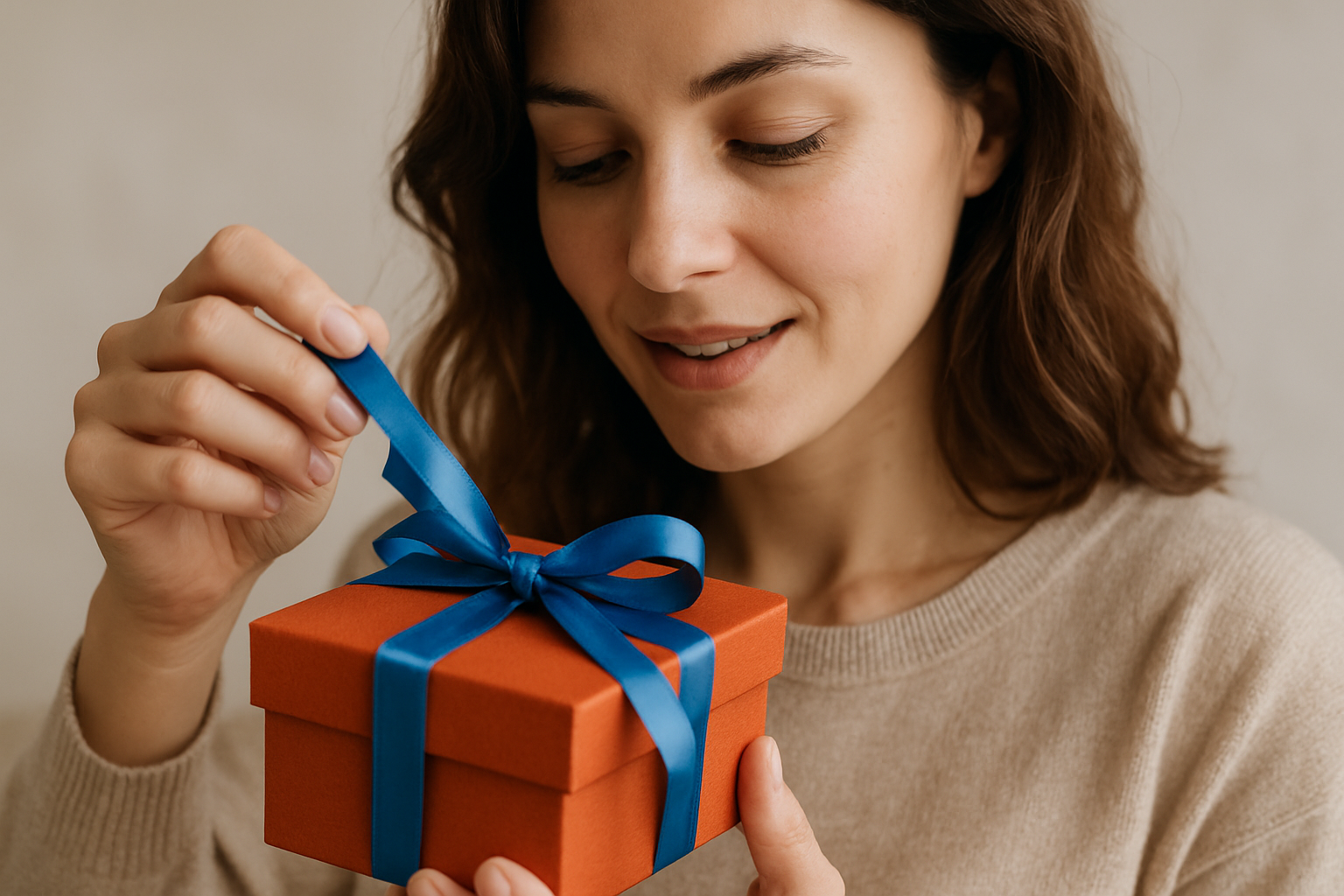 20250609 0934 mulher abrindo presente simple compose 01jxaaxaqwf2z9f8e9y76fa3r5